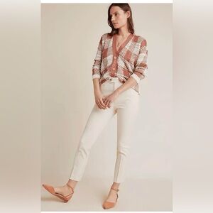 Anthropologie The Essential Slim Cream/Red Pinstripe Ankle Trousers. Size 8